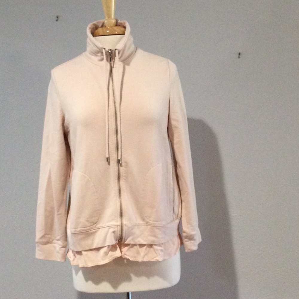 Zenergy by Chico's Pink Zipper Front Collared Tie Jacket with Pockets Size 1/M/8